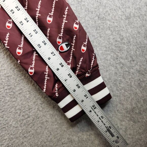 Champion Jacket Mens L Brown Allover Script Satin Baseball Mesh Lined Varsity - Picture 4 of 15